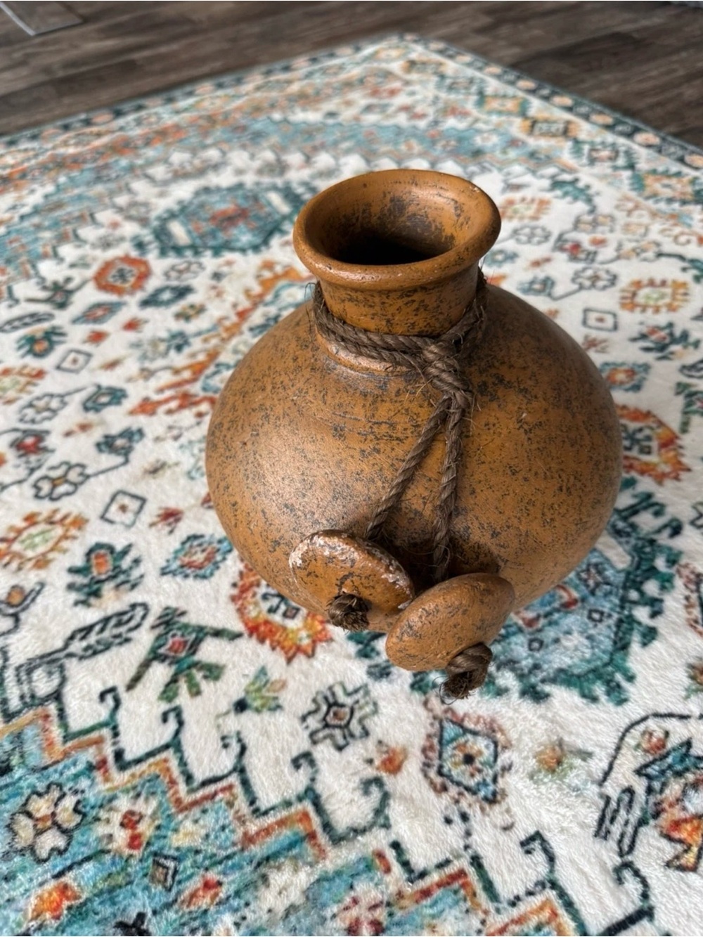 Rustic Ceramic Home Vase with Rope Accents - Brown